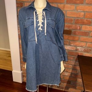 Joe's Jeans Collection ~ Denim Long-sleeve Lace Up Dress ~ Size Medium